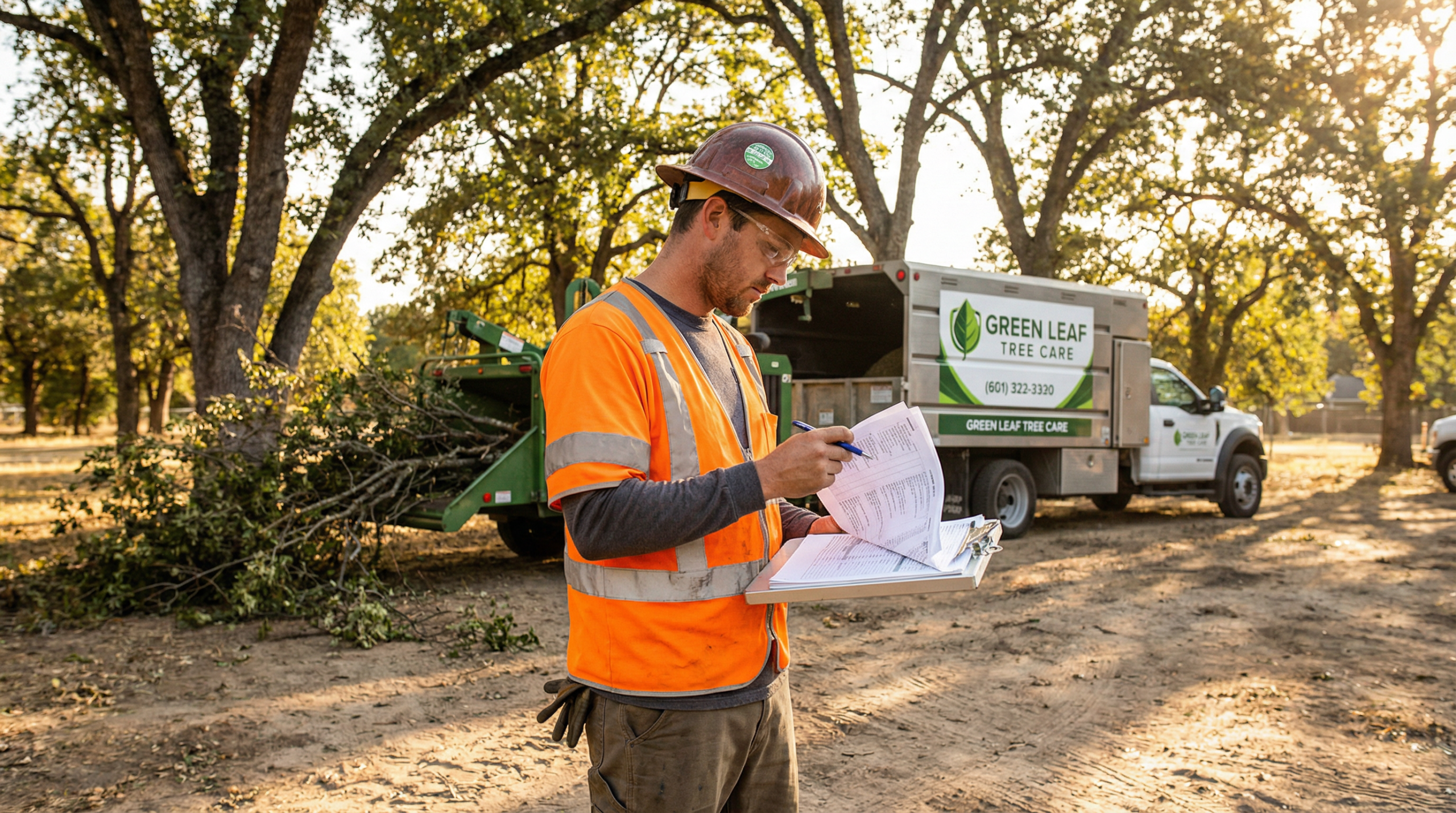 Tree service professional reviewing templates
